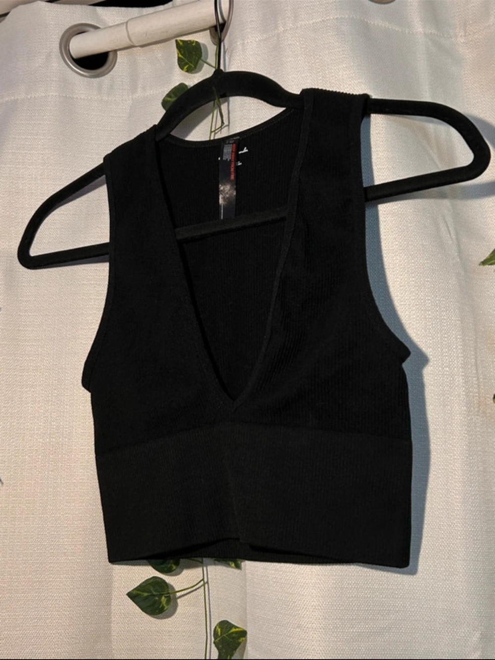 Urban Outfitters Black Low Ribbed V-Neck Crop Tank